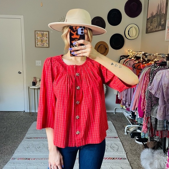 NEW Madewell Pintuck Swing Top in Windowpane Jacquard - Picture 5 of 10